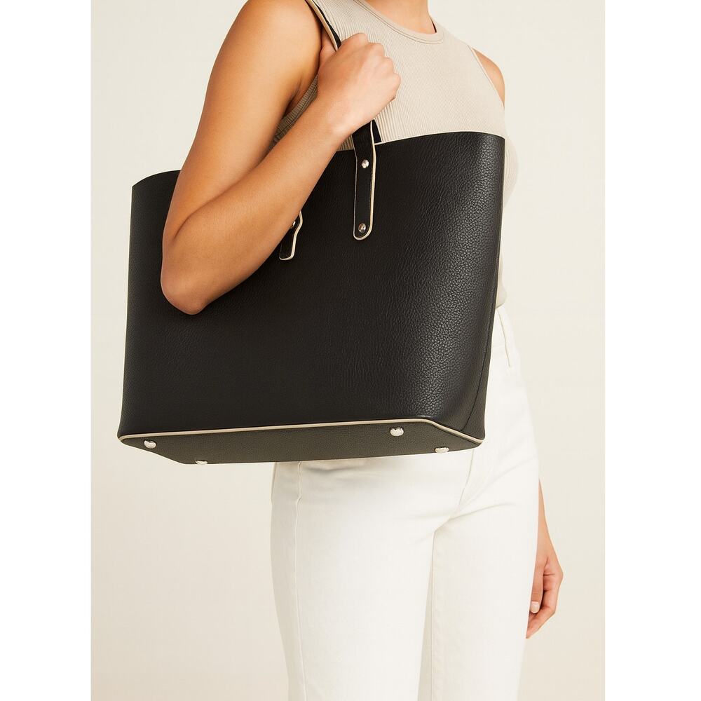 Jessica Moore Large Black Pebbled Leather Lux Tote Bag NWT